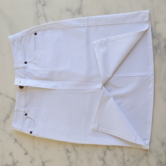 NWOT. The Limited Stretch White Denim Skirt with Front Opening. - Picture 2 of 3
